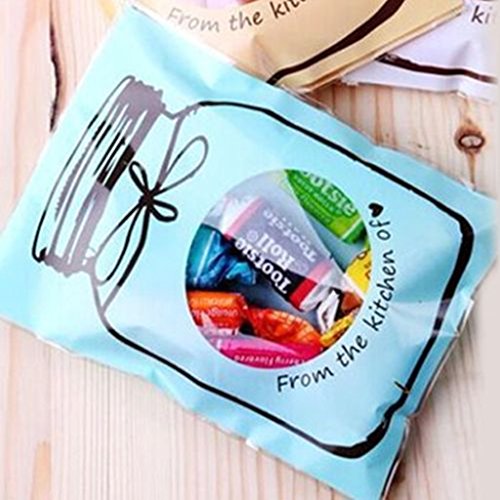 100x Cute Flaschendesign Selbstklebend Beutel Tasche Tütchen Cookie Süßigkeiten Verpackung Geschenk Dichtung – Blau - 2