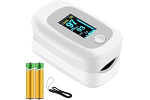 CUNSIEUN Pulsoximeter mit Batterien, Blutsauerstoffsättigungsmonitor, Fingerpulsoximeter zur Messung der Sauerstoffsättigung (SpO2), Drehbares OLED Display(White)