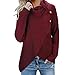 Produktbild Kobay Damen Langarm T-Shirt Button Cowl Neck Lässige Strickpullover Tunika Pullover(XXL,Wein)