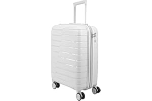 EUES Maletas de Viaje Cabina Trolley Rígida (55 x 38 x 22 cm), Maletas de Viaje con Ruedas Giratorias y Cerraduras de Dial Material PP Ligero (Blanco-S)