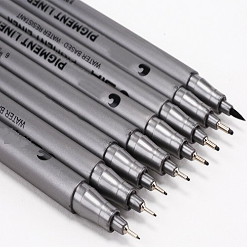 WCOCOW 9 PCS Sketch Fine Point Stifte,0,05–1,0 mm und Bürste , professionelle feine Spitze Zeichnen Kugelschreiber mit schwarzer Tinte für Erwachsene schreiben, technische Fine Line Pen(Fineliner-Black) - 5