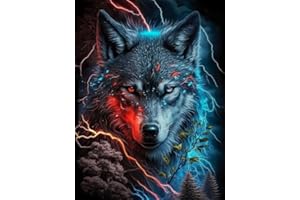 Yufengliye 5D Diamond Art Painting Set, DIY Diamond Painting, Pittura Digitale del Diamante del Ricamo della Croce del Diamante dell'Acqua, Parete della Decorazione Domestica - Lupo
