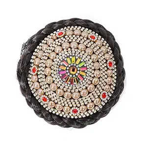 Honbon Artificial Juda Hair Accessories, Black, Medium Heavy Stone Work