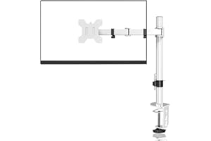 SUPTEK Soporte de escritorio con brazo para monitor individual para pantallas LED LCD de 13 a 27 pulgadas, soporte para monitor de PC y proyector para escritorio de hasta 10 kg, VESA 75/100 mm, color blanco