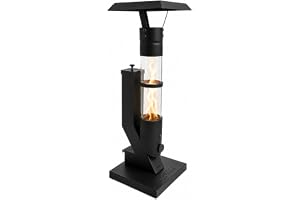 WARMATEK® Lumo Utomhuspelletovn 3000 W – Pellet-terrasskamin utan el & gas, med glasflamma, för trädgård, balkong, terrass & veranda, 0,6 kg pelletbehållare, ca. 1 h brinntid