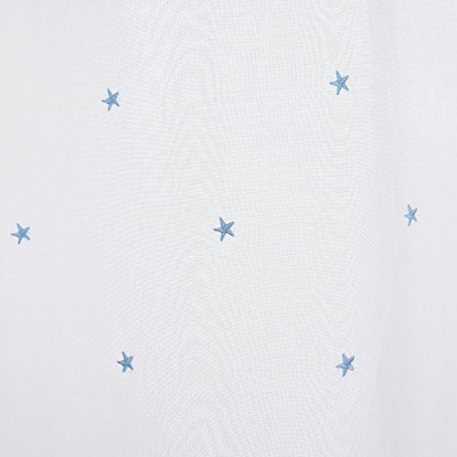 Deconovo Voile Vorhang Ösen Vorhänge Kinderzimmer Dekosachals Bestickte Vorhang Voile 240×140 cm Blau Stern - 4