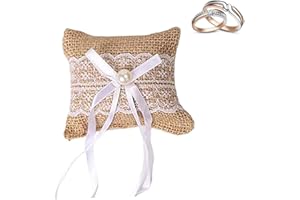 WEYYING Hochzeit Ringkissen, Hochzeit Ringkissen Vintage, Sackleinen Ehering Kissen, Wedding Ring Pillow, Ringkissen Jute Flower, 10CM X 8CM, Eheringe Brautkissen, für Verlobung, Hochzeit, Bankett