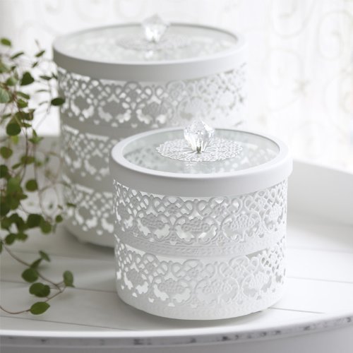 Metalldose LACE weiß 2tlg. Set Dose Ornament mit Spitze (groß+klein) Dosenset - 3