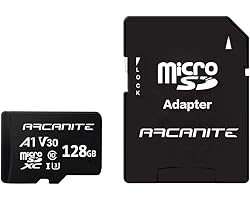 ARCANITE 128GB microSDXC Memory Card with Adapter - A1, UHS-I U3, V30, 4K, C10, Micro SD, Optimal read speeds up to 90 MB/s