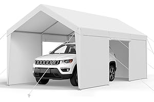 VEVOR Carport, 10 x 20 FT Outdoor Car Canopy, Potable Carport with Removable Sidewalls & Door, Heavy Duty Car Shelter, UV-Resistant & Water-Resistant, All-Season Protection for Automobile Boat White