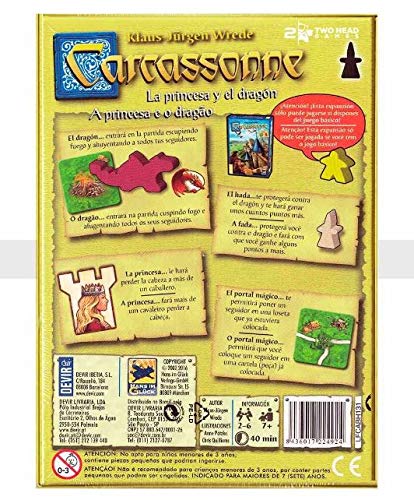 Devir - Carcassone: Expansión la Princesa y el Dragón, Juego de Mesa Familiar, Juego con amigos, 8 años (BGCARPRI) - Imagen 3