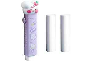 Storaffy Lindas gomas de borrar Borrador retráctil de 1/4 piezas Goma de papelería Kawaii con recambios de borrador de repuesto Borrador de goma de dibujos animados Cosas lindas Útiles escolares