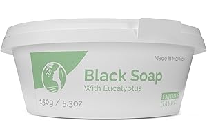 Fatima's Garden - Sapone nero (Beldi Soap) con eucalipto, sapone nero marocchino 100% naturale, scrub corpo, naturale, detergente, esfoliante per rituale hammam - 150gr
