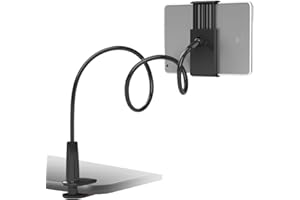 ZQuintuplian Tablet Holder, Tablet Stand for Bed Gooseneck Mount Flexible Arm 360 Clip, Flexible Arm Clip Tablet Mount, Kindle Holder for Reading in Bed, Black