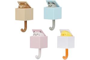 Towviy Ganci Autoadesivi 4 Pezzi, Ganci Adesivi Portasciugamani Impermeabile Carini Ganci Autoadesivi per Bambini Appendino da Porta per Bagno Cucina, 4 Stili