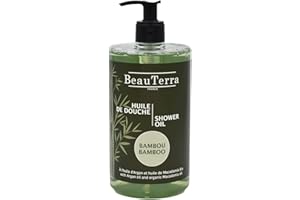 BeauTerra - Huile de Douche, 750 ml - Bambou - Sans Savon - à l'Huile d'Argan et Macadamia Bio - Hydrate et Rajeunit - Fabriqué en France