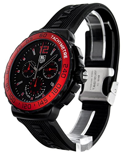 Tag Heuer Formula 1 Chronograph Red Bezel Men's Quartz Watch with Black Dial Chronograph Display and Black Rubber Strap CAU1117.FT6024