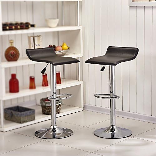 Tason Set of 2 Modern Bar Stools, with Faux Leather Seat, Adjustable Swivel Gas Lift, Chrome Footrest and Base for Breakfast Bar, Counter, Kitchen and Home (Black)