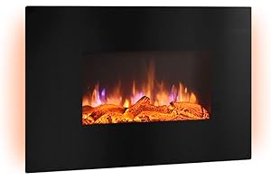 RICHEN - Chimenea eléctrica, Modelo Enja, Chimenea eléctrica de Pared con calefacción, iluminación LED, Efecto de Llamas en 3D y Mando a Distancia, Color Negro