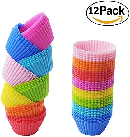 Silicone Cupcake Liners,Reusable Muffin Baking Cups with 8 Colors,12 Packs Home Bake Mold Sets (12pcs)
