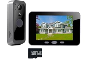 ITENEN Interphone vidéo sonnette sans fil avec écran de 4,3 pouces, judas interphone caméra 1080p avec carte mémoire 32 Go, détection de mouvement, audio bidirectionnel, étanche, IP65.