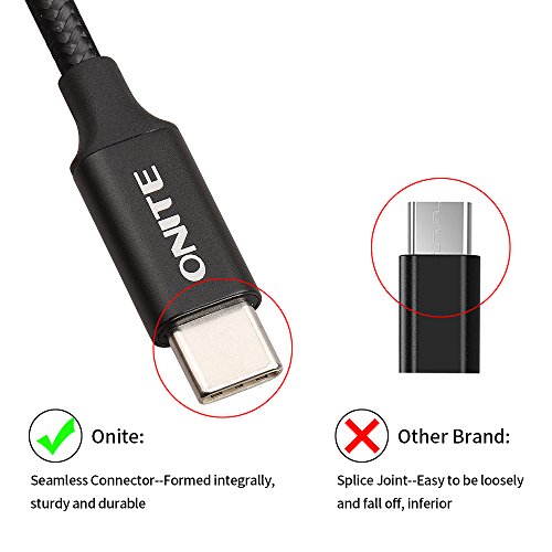 Onite Geflochtene dauerhafte USB-Typ C bis C Neue MacBook Pro Ladekabel, Lenovo Yoga 910,HP Pavilion X2,Samsung Galaxy Tab S3 9.7,Asus ZenPad S8.0, zertifiziert Max bis 4.6A 87W 2M (Black) - 5