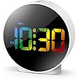 OQIMAX Newest Digital Alarm Clock, Alarm Clocks Bedside with Colorful Curved LED Display, Battery/USB Powered Digital Clock with Snooze, 4-Level Brightness, 2 Alarms, 12/24Hr for Heavy Sleepers Kids