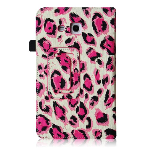 [Eckenschutz] Fintie Samsung Galaxy Tab 3 7.0 Lite T110 T111 T113 T116 Hülle Case – Slim Fit Folio Bookstyle Kunstleder Schutzhülle Cover Tasche mit Ständerfunktion für Tab 3 Lite 7.0 Zoll Tablet, Leopard Pink - 7