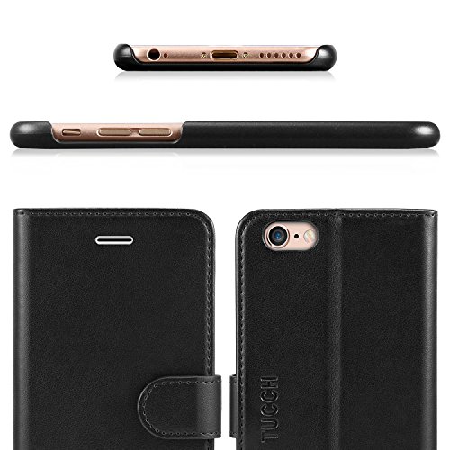 iPhone 6S Case,iPhone 6S Leather Case,TUCCH [Lifetime Warranty] Premium Folio Leather Wallet Case with [Kickstand] [Card Slots] [Magnetic Closure] Flip Notebook Cover Case for iPhone 6/6S-Black
