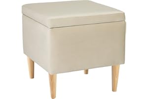 LORDLY Puf Almacenaje, Taburete Tapizado JOHNSON NAT 41x41cm - beige Terciopelo, Reposapiés Cuadrado, Puff Acolchado de Almacenamiento con Tapa, Banco, Asiento para Entrada Salón Dormitorio, max 300 kg