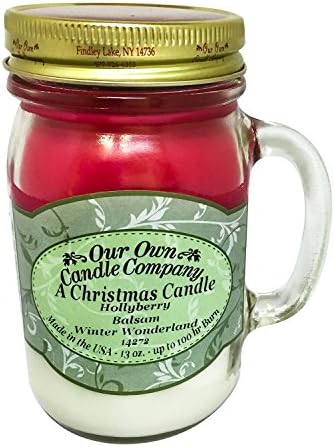 Our Own Candle Company Christmas Triple Scented Candle 13 Oz Glass Mason Jar (Approx. 100hr Burn Time)