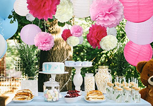 18 Stück Harcas Seidenpapier Pompons Blumen und Papierlaterne Party- oder Hochzeit Dekoration. - 7