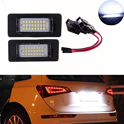 VIGORFLYRUN PARTS LTD2PCS Car LED License Plate Light Lamp Assembly for A4 S4 A5 S5 Q5 TT/TT RS, Powered by 24 SMD Xenon White LED Lights 12V