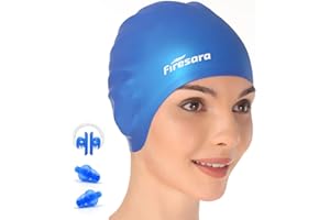 Firesara Bonnet de Bain, Original à Jour Bonnet de Natation 3D Ergonomique Confortable Durable pour Enfants Adultes Femme Hommes pour Cheveux Longs ou Courts avec Clip de Nez et Bouchons d'oreille