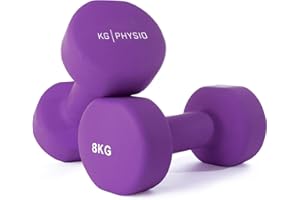 KG Physio Weights Dumbbells Set Women & Men - Neoprene-Coated & Sweat-Resistant Weights Set with Anti-Roll Technology & A3 Exercise Poster, Gym Equipment for Home, 1-10 kg Dumb Bells Pair