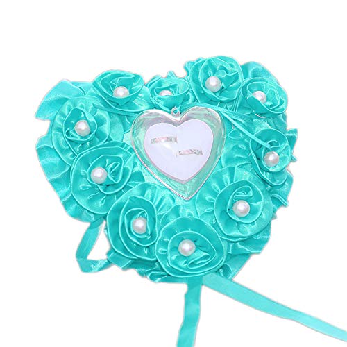jianchangsheng Fashion Flower Heart Ring Storage Case Earrings Faux Pearl Protector Wedding Box Wedding Ring Box Setting Lake Blue onesize