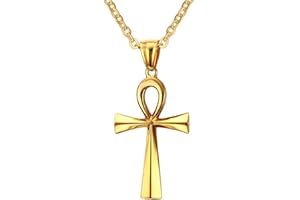 HCMA Croix égyptienne Colliers pendentifs Bijoux Collier Vintage Couleur Or pour Femmes/Hommes personnalité Titane Acier Croix Pendentif