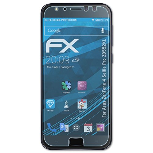 atFoliX Screen Protection Film compatible with Asus ZenFone 4 Selfie Pro ZD552KL Screen Protector, ultra-clear FX Protective Film (3X)