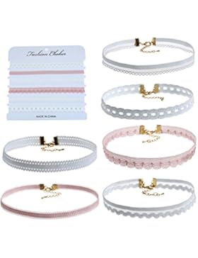MJartoria Damen Choker Set Gotik Halsband Tattoo Kette Lace Spitze Bunt 6 Stück 30cm