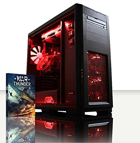 VIBOX Precision 6.218 Gaming PC - 4,2GHz AMD FX Quad-Core Prozessor, GT 710 GPU, preiswerte, Wassergekühlter Desktop Gamer Computer mit Spielgutschein, Rot Innenbeleuchtung, lebenslange Garantie* (4,2GHz übertakteter Superschneller AMD FX 4300 Quad-Core Prozessor CPU, Nvidia GeForce GT 710 1GB Grafikkarte GPU, 8GB DDR3 1600MHz RAM, 1TB HDD Festplatte, Raijintek Triton Wasserkühler, 400W 85+ Netzteil, Phanteks Gehäuse, AM3+ Mainboard, Ohne Windows Betriebssystem)