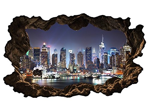 3D Wandtattoo New York Skyline Stadt Wandbild Wandsticker selbstklebend Wandmotiv Wohnzimmer Wand Aufkleber 11E610, Wandbild Größe E:ca. 168cmx98cm