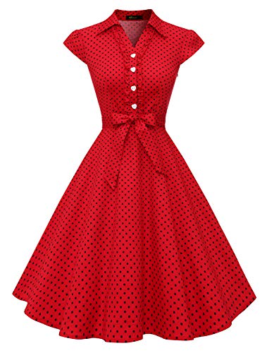 Wedtrend Robe Vintage Rockabilly 50's 60's Style Audrey Hepburn avec Boutons de cœur à Pois WTP10007 RedBlackDot L
