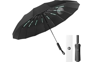 LENDOO Kompaktowy Składany Parasol Przeciwdeszczowy 16 żeber, Duży Składany Parasol z Automatycznym Otwieraniem, Wiatroodporny, Anty-UV Parasol, Czarny
