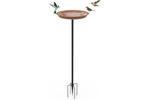 efuturetime Comedero Pajaros Grande de Metal con Pie φ 30 × 90 cm Baño de Pájaros con Agujeros con Soporte Exterior Regulable en Altura para Balcón de Jardín, Marrón