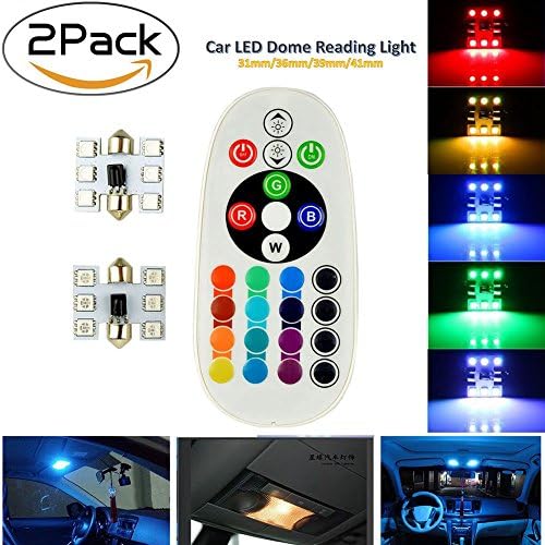 LED Car Dome Reading Lights Colorful RGBW Controlled By Remote Control 5050 6SMD 31mm/36mm/39mm/41mm (39 mm)