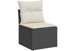 vidaXL Chaise de Jardin sans Accoudoirs avec Coussins, Siège avec Dossier, Meuble de Patio Arrière-Cour Terrasse Extérieur, Noir Résine Tressée