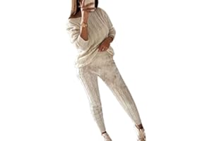 Hibasing Mujer Conjunto de punto casual para correr con chándal, conjuntos de jersey de manga larga suave Ropa deportiva de dos piezas - Chándales para mujer