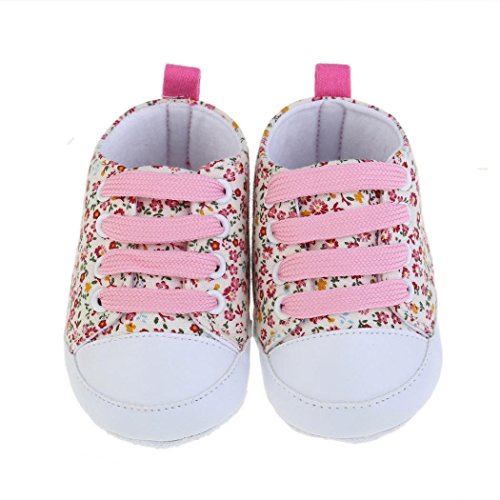 Kingko® Baby Girl Toddler Soft Soled Anti-slip Baby Canvas Floral Shoes Sneaker (12~18 Month, pink)