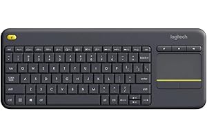 ‎LOGITECH Logitech K400 Plus Bezprzewodowa Klawiatura do TV, łatwe sterowanie multimediami, touchpad, klawiatura HTPC do TV podłączonego do PC, Windows, Android, Chrome OS, tablet, QWERTY układ US Intl - Czarny
