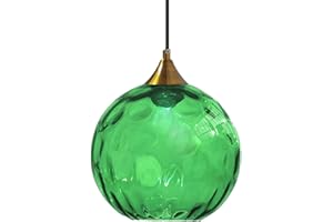 ZTTECH Lampada Sospensione Vetro Verde 200 mm Stile Vintage Supporto Metallo Dorato Bronzo Attacco E27 Lampada Soffitto Isola Cucina Sala Pranzo Camera Letto Soggiorno (Verde scuro, 200mm)